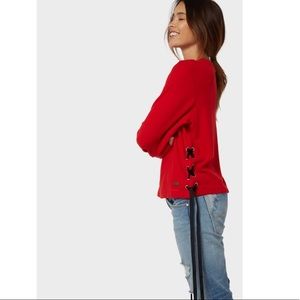 Peace Love World Red I Feel Happy Lace Side Top